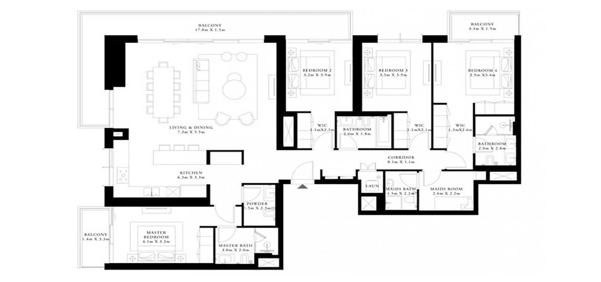 Plano del apartamento «4BR 240SQM», 4 dormitorios en BEACH ISLE