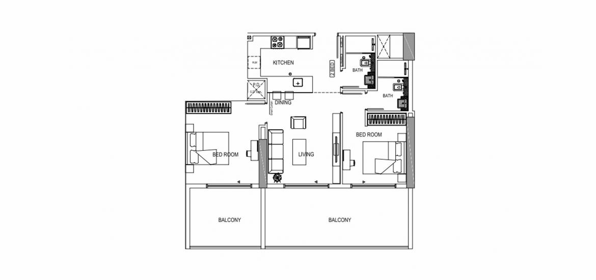 Plano del apartamento «B», 2 dormitorios en BINGHATTI CREEK