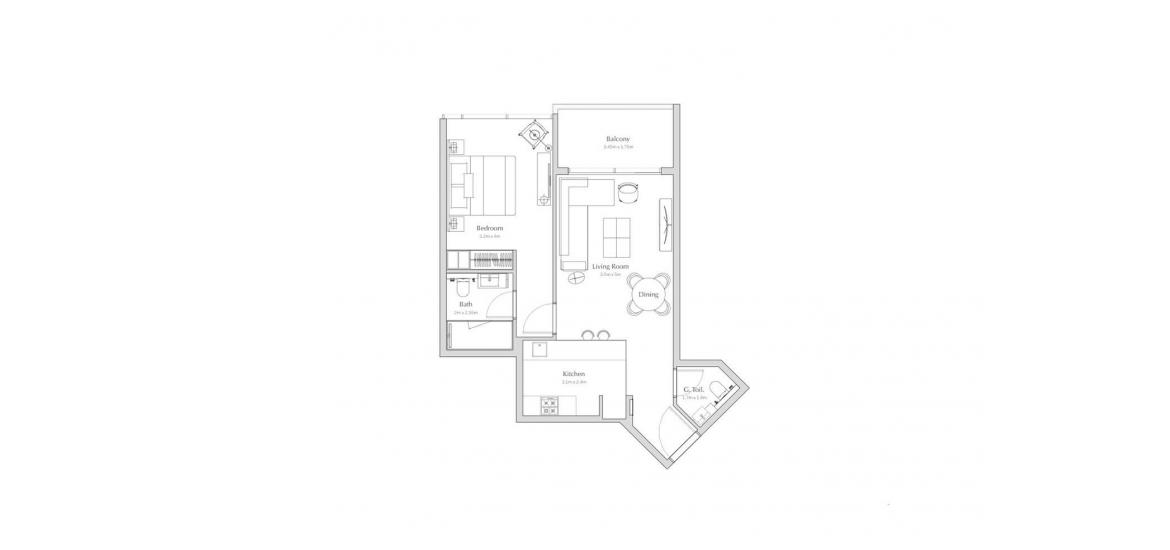 Plano del apartamento «C», 1 dormitorio en REGALIA APARTMENTS