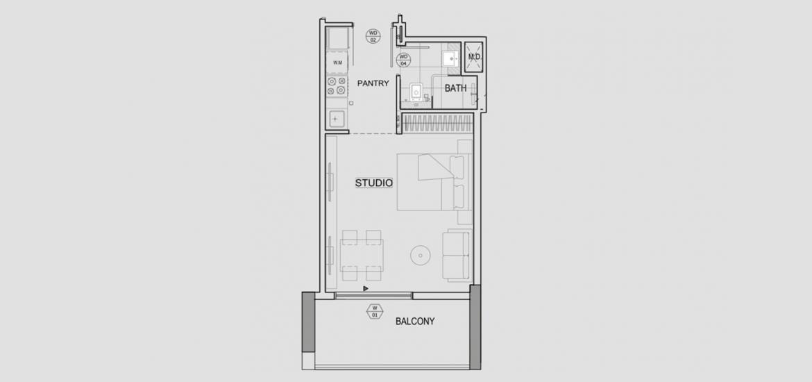 Plano del apartamento «0BR», 1 habitación en BINGHATTI CANAL