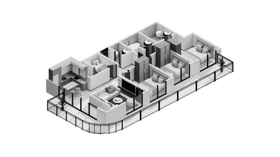 Plano del apartamento «Beachgate by Address 3br 148sqm», 3 dormitorios en BEACHGATE BY ADDRESS