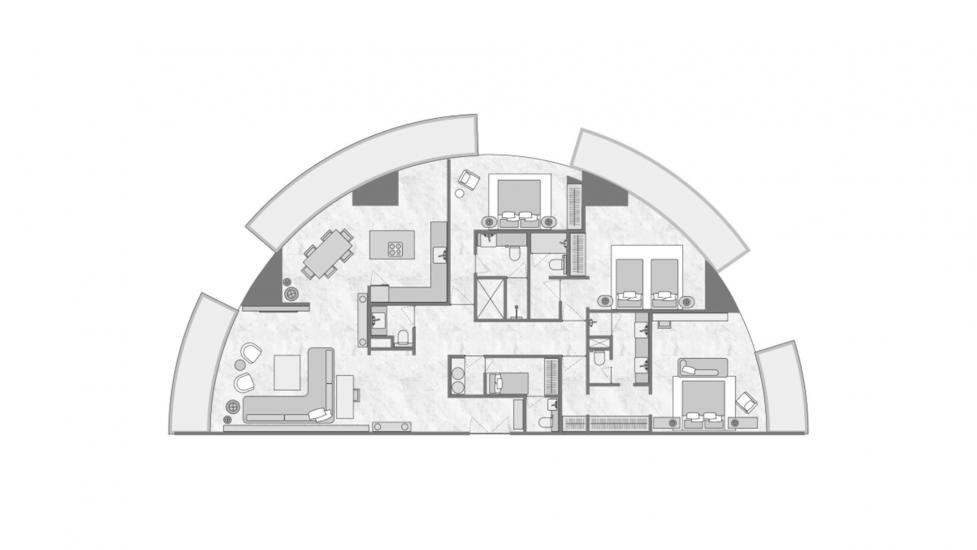 Plano del apartamento «3 BEDROOM TYPE 3A 254 SQ.M.», 3 dormitorios en THE BILTMORE RESIDENCES SUFOUH