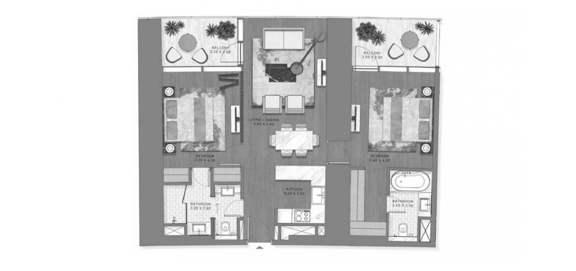 Plan d'étage de l'appartement «88.53SQM», 2 chambres à SAFA TWO