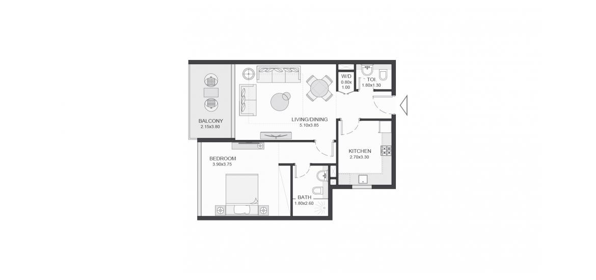 Plan d'étage de l'appartement «75SQM», 1 chambre à coucher à TRIA