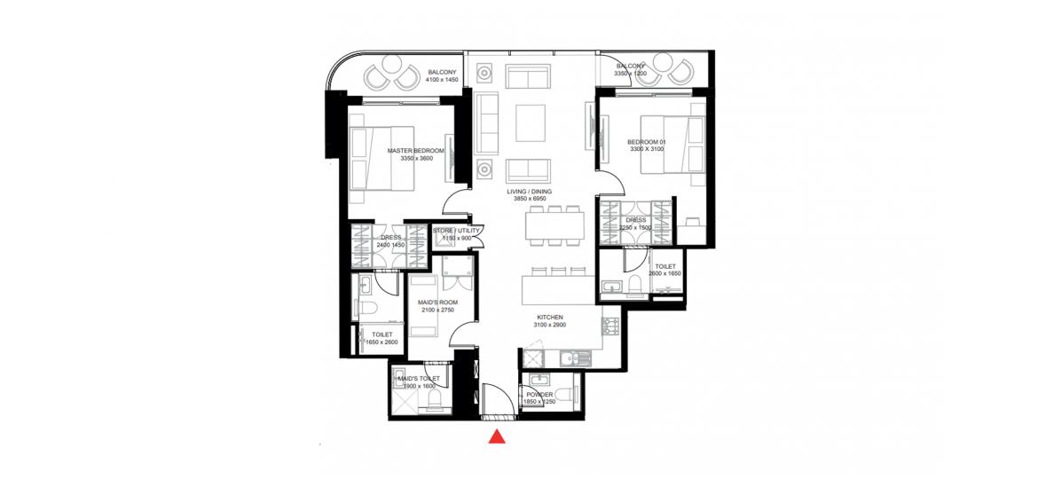 Plan d'étage de l'appartement «E», 2 chambres à THE CREST