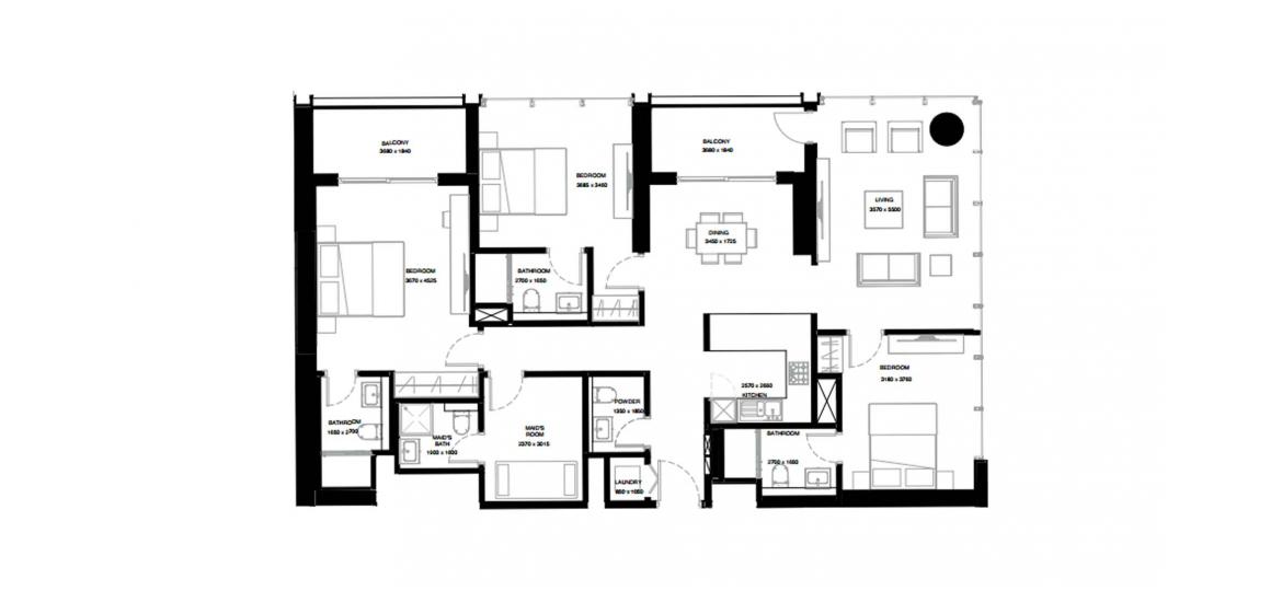 Plan d'étage de l'appartement «D», 3 chambres à CREEK VISTAS GRANDE