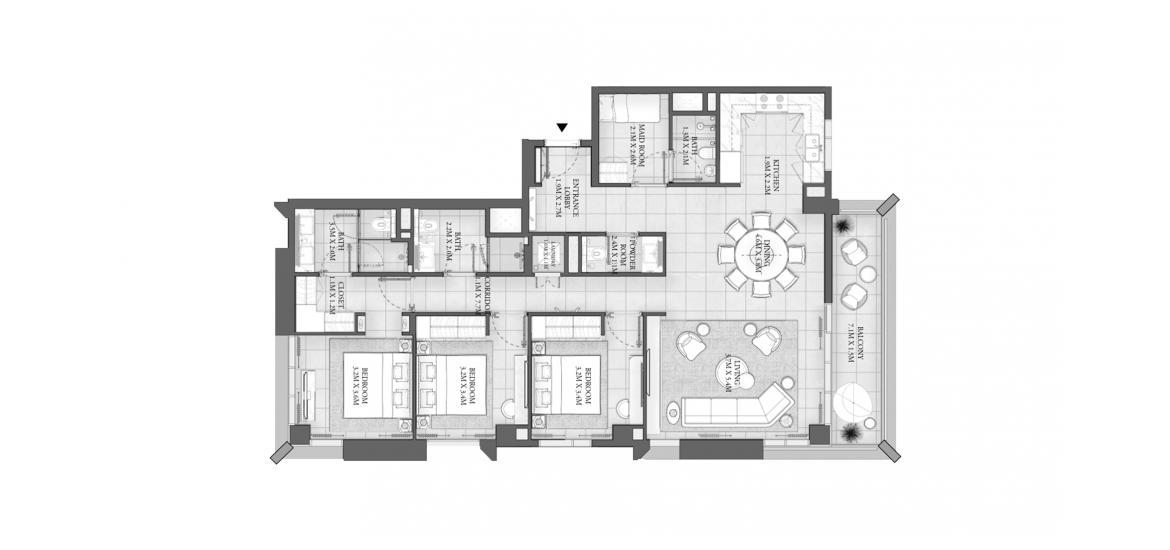 Plan d'étage de l'appartement «BUILDING 1 3 BEDROOM TOTAL 158SQ.M», 3 chambres à SAVANNA RESIDENCES