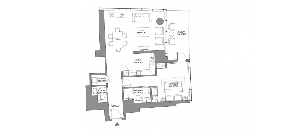 Plan d'étage de l'appartement «1BR TYPE C», 1 chambre à coucher à SOBHA SEAHAVEN