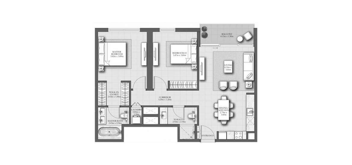 Планировка апартаментов «103SQM E» 2 спальни в ЖК MARINA SHORES