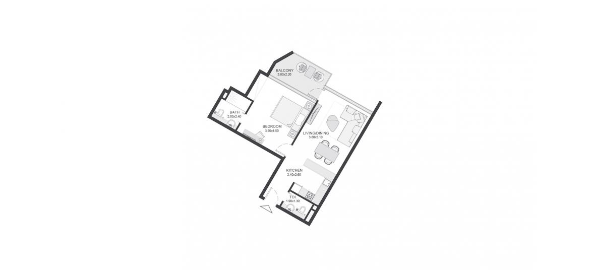 Планировка апартаментов «72SQM» 1 спальня в ЖК TRIA