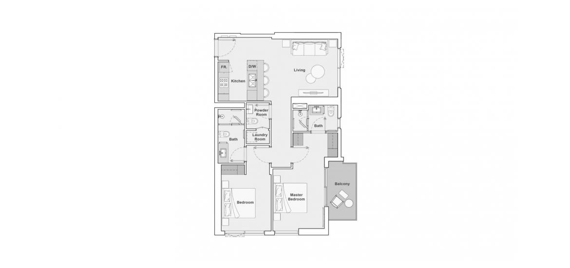 Планировка апартаментов «91SQM» 2 спальни в ЖК THE PORTMAN