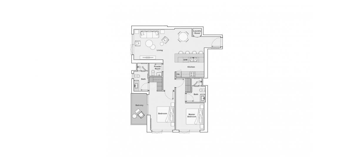 Планировка апартаментов «102SQM» 2 спальни в ЖК THE PORTMAN