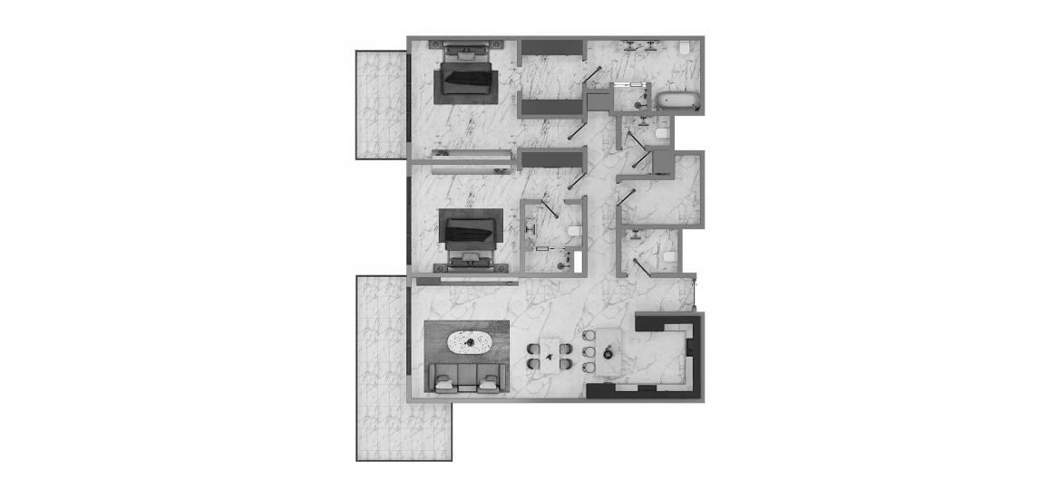 Планировка апартаментов «2 Bedroom 01 158SQM» 3 комнаты в ЖК CANAL FRONT RESIDENCES