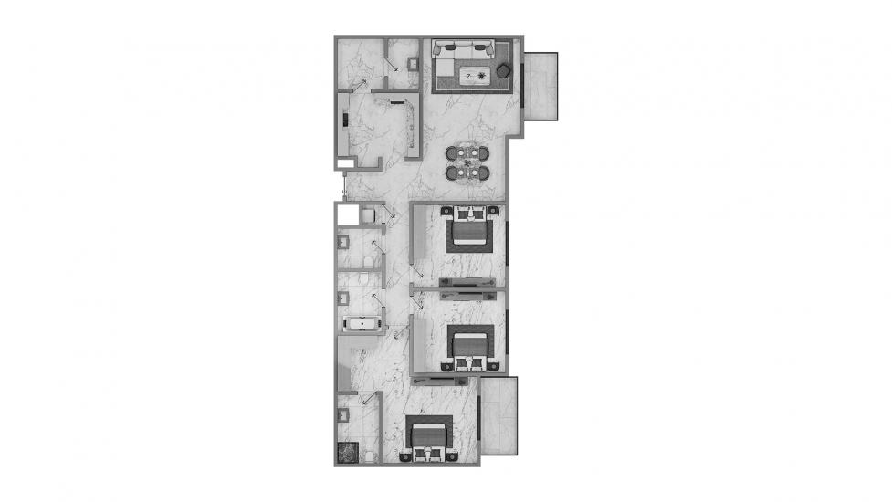 Планировка апартаментов «3BR Type A 130SQM» 4 комнаты в ЖК ASCOT RESIDENCES