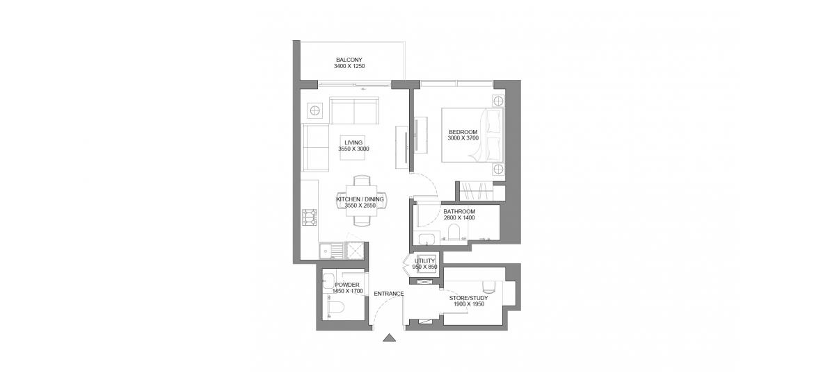Планировка апартаментов «59 SQ.M 1-5 BDRM TYPE A» 3 комнаты в ЖК 330 RIVERSIDE CRESCENT