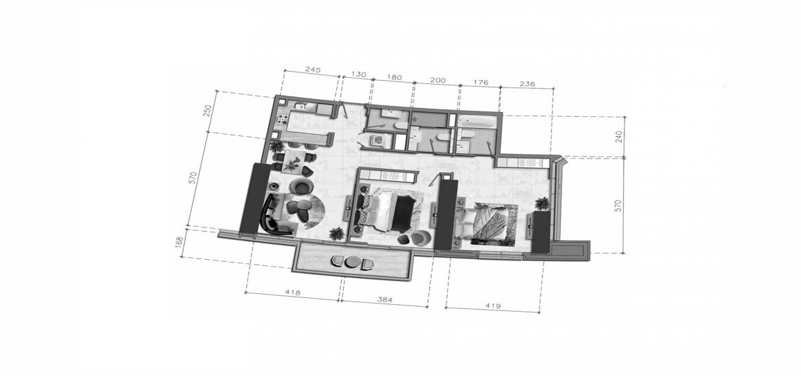 Apartment floor plan «2BR-110SQM», 2 bedrooms in NOBLES TOWER