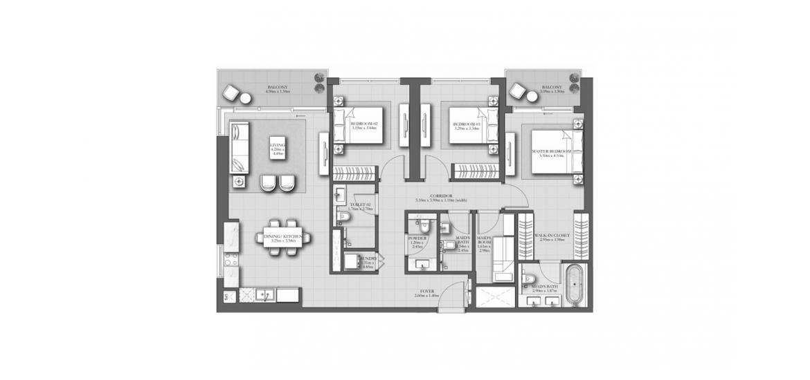 Apartment floor plan «148SQM A», 3 bedrooms in MARINA SHORES