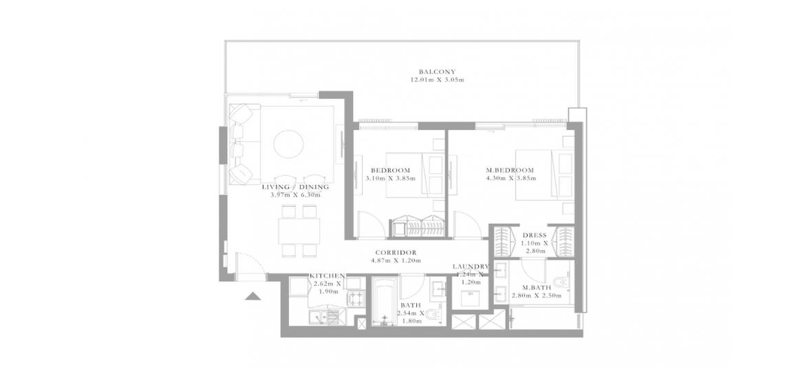 Apartment floor plan «D», 2 bedrooms in SEAGATE