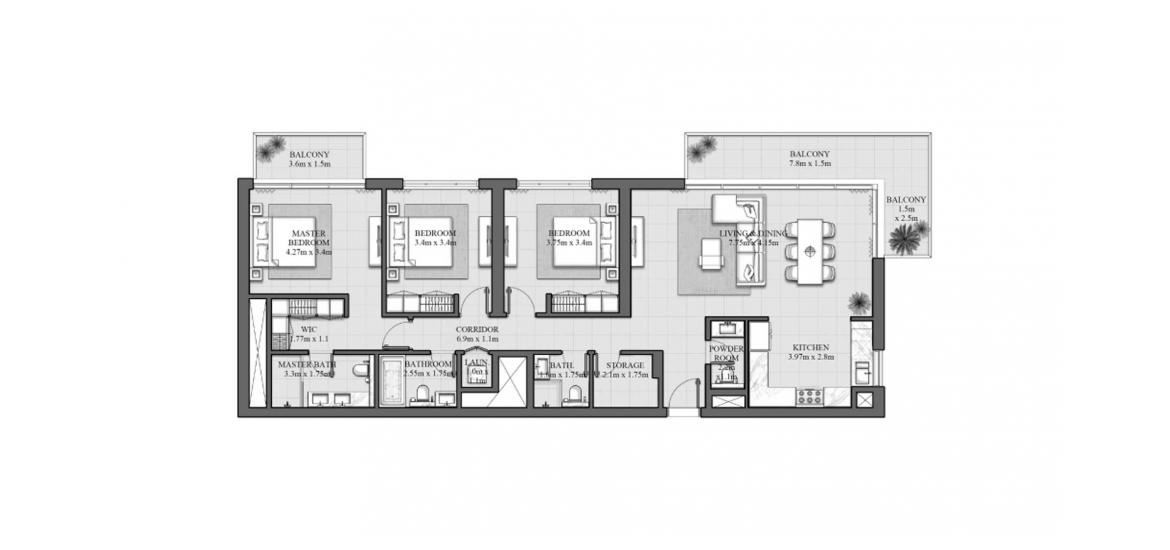 Apartment floor plan «165SQM 1», 3 bedrooms in HILLS PARK