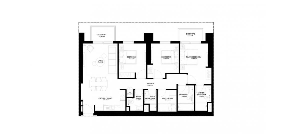 Apartment floor plan «BURJ CROWN 3BR 126SQM», 3 bedrooms in BURJ CROWN