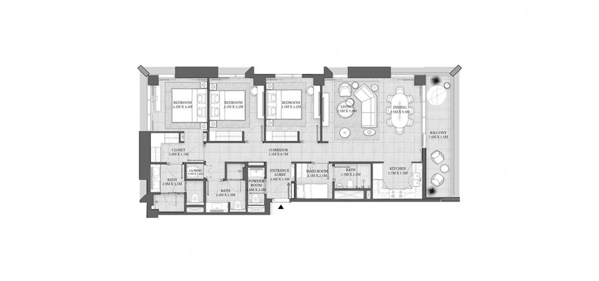 Apartment floor plan «BUILDING 1 3 BEDROOM TOTAL 138SQ.M», 3 bedrooms in SAVANNA RESIDENCES