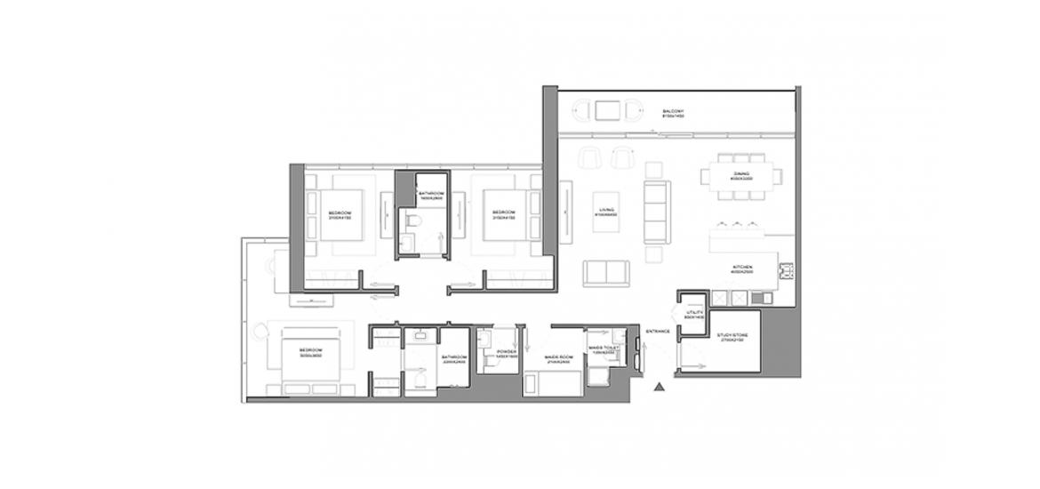 Apartment floor plan «TYPE C 3 BEDROOM TOTAL 166SQ.M», 3 bedrooms in VERDE RESIDENCES