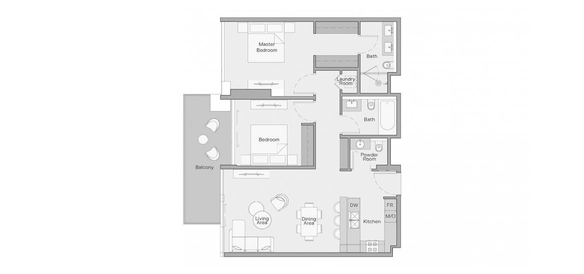 Apartment floor plan «114 SQ.M 2 BEDROOM TYPE B», 2 bedrooms in THE CRESTMARK APARTMENTS
