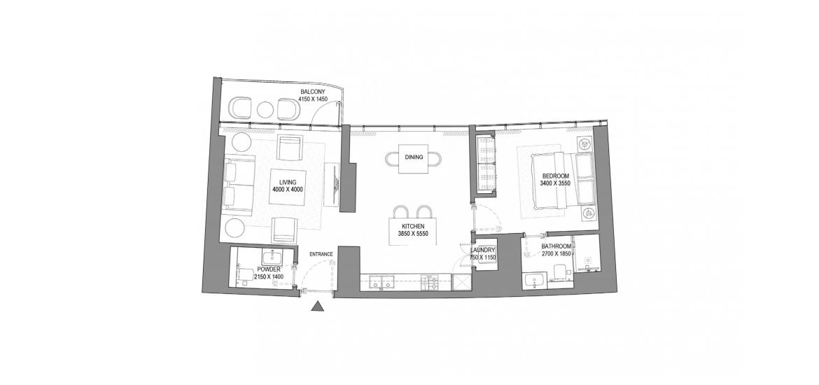 Apartment floor plan «1BR TYPE A», 1 bedroom in SOBHA SEAHAVEN