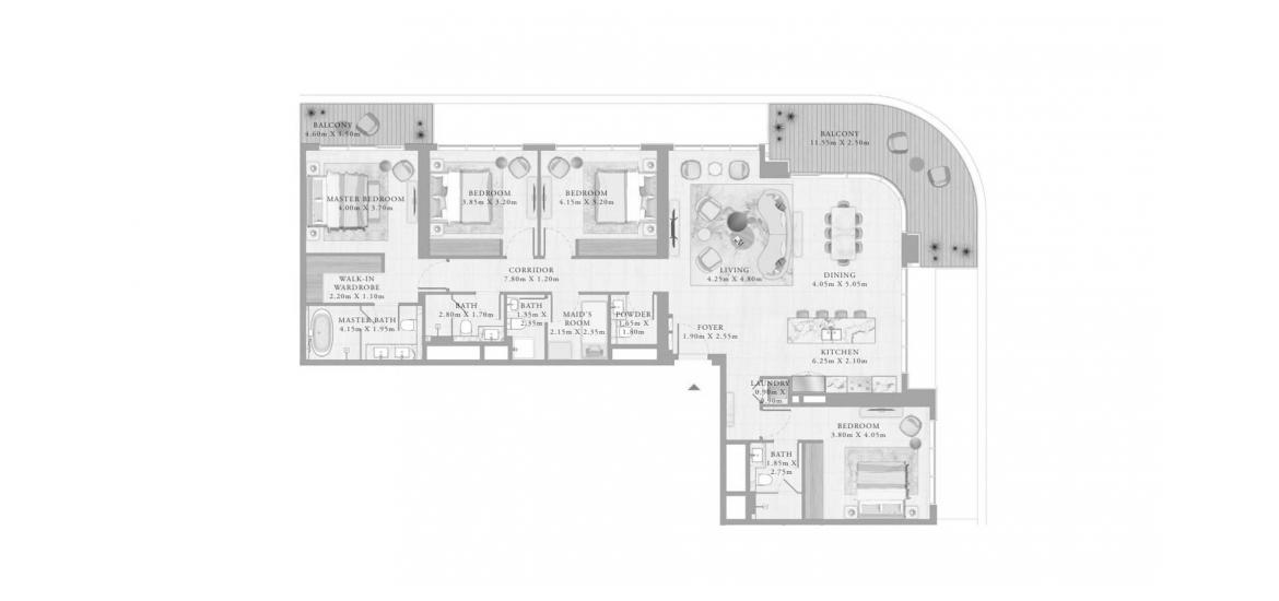Apartment floor plan «4BR 01 229SQM», 4 bedrooms in BAYVIEW BY ADDRESS RESORTS