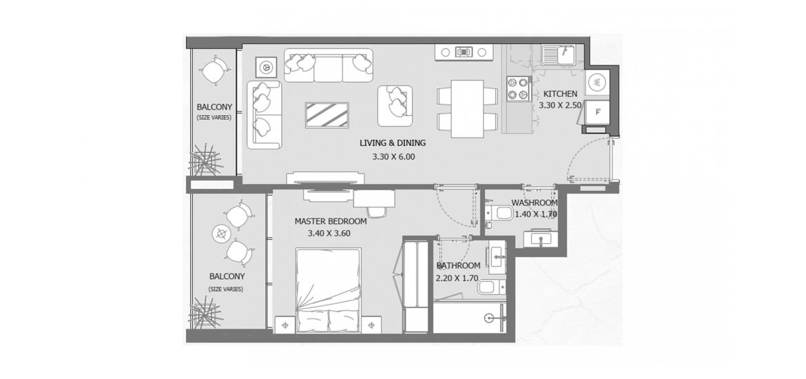 Apartment floor plan «83 SQ.M 1 BEDROOM TYPE B», 1 bedroom in VERDANA 2 RESIDENCE
