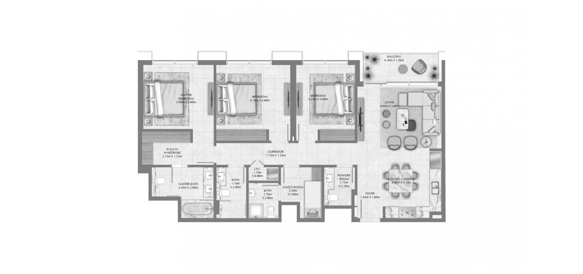 Apartment floor plan «144 SQ.M 3 BDRM», 3 bedrooms in CREEK WATERS 2 APARTMENTS