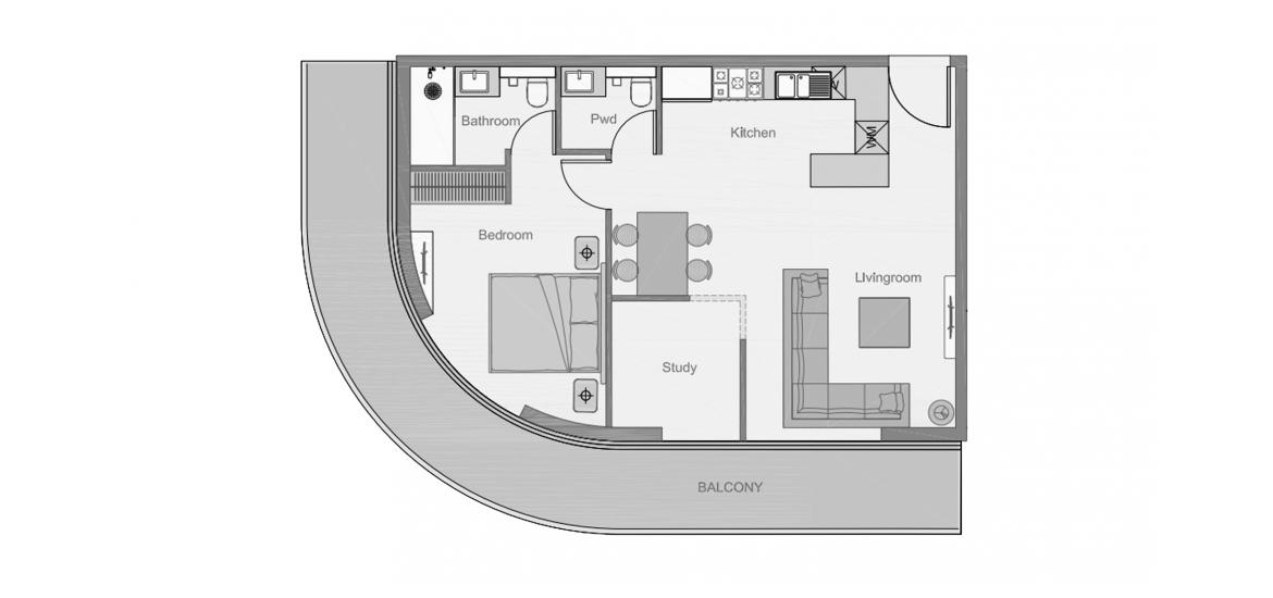 Apartment floor plan «THE CENTRAL DOWNTOWN ONE-BEDROOM-TYPE-1-71M», 1 bedroom in THE CENTRAL DOWNTOWN
